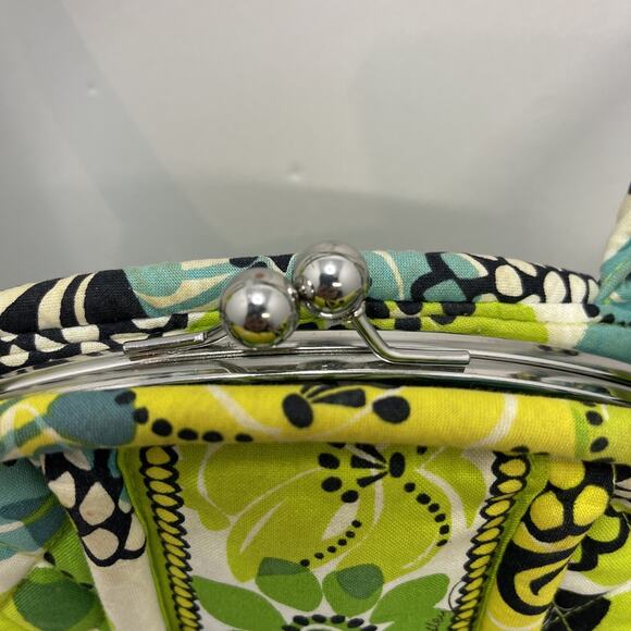 Vera Bradley Eloise Satchel Shoulder Bag Limes Up Pattern Green Blue Kiss Lock - Picture 3 of 16